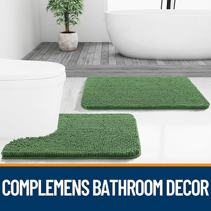 OLANLY Bathroom Runner Rugs 70x24, Soft Absorbent Chenille Bath Rugs, Rubber Backing Quick Dry, Machine Washable Long Bath Mats for Bathroom Floor, Tub and Shower, Home Decor Accessories, Olive Green