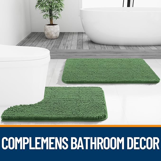 OLANLY Small Bathroom Rugs 24x16, Extra Soft Absorbent Chenille Bath Rugs, Rubber Backing Quick Dry, Machine Washable Bath Mats for Bathroom Floor, Tub and Shower, Home Decor Accessories, Olive Green