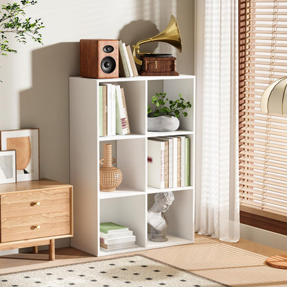 Nestwise 6 Cube Storage Organizer, Open Bookshelf Storage Cubes Shelf with Back Panel, Wooden Display Shelf Bookcase Standing Shelves for Living Room, Bedroom, Home Office (White, 6-Cube)
