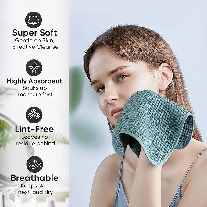 Microfiber Waffle Face Towels, 2 Pieces, Fast Drying, Lint Free 430 GSM