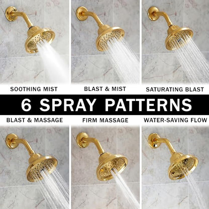 Aqua Elegante Massage Shower Head With Mist - High Pressure Boosting, Adjustable Massaging Rainfall Showerhead For Low Flow Showers With Water Saving Nozzles - 2.5 GPM - Polished Brass