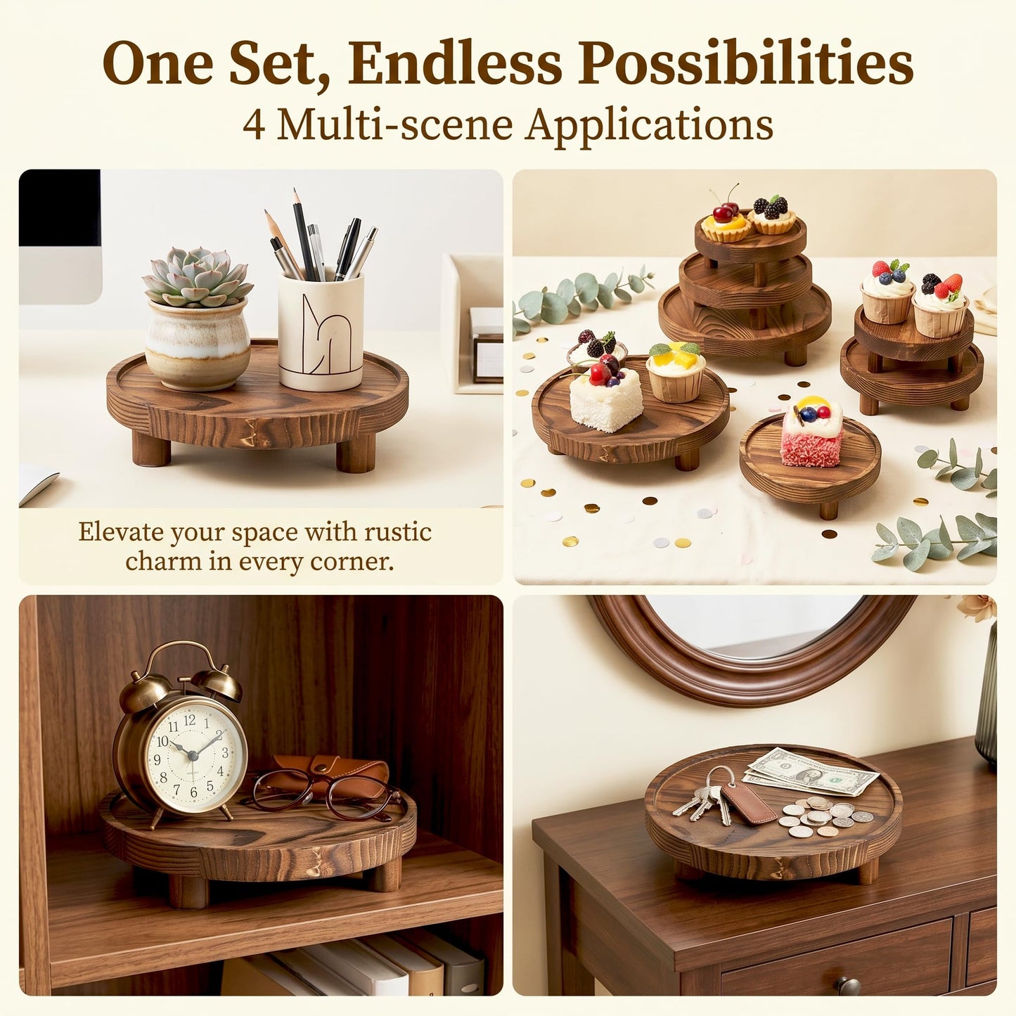 QZV 6 PCS 5/6/8 Inch Wooden Risers for Display Wood Pedestal Stand Round Mini Tray Stand Rustic Riser Tray Tiered Tray Decor for Party, Wedding, Birthday, Baby Shower,Home Décor