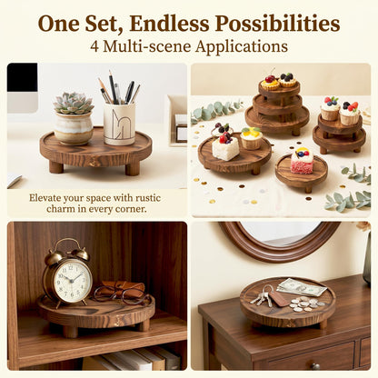 QZV 6 PCS 5/6/8 Inch Wooden Risers for Display Wood Pedestal Stand Round Mini Tray Stand Rustic Riser Tray Tiered Tray Decor for Party, Wedding, Birthday, Baby Shower,Home Décor