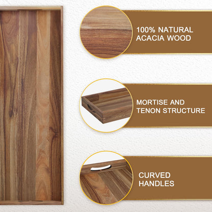 MAONAME Extra Large Acacia Wood Serving Board with Handles, 36 x 12 inches Wooden Ottoman Tray, Rectangular Charcuterie Platter for Meat, Cheese Board, Extra Long 3ft