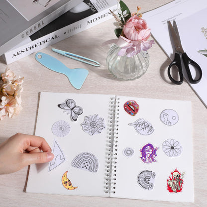 CRASPIRE 40 Pages Reusable Sticker Storage Book Black Mushroom Album Blank Stickers Organizer Notebook Release Paper A5 Size with Tweezer Spatula for DIY Christmas Graduation Birthday Gifts