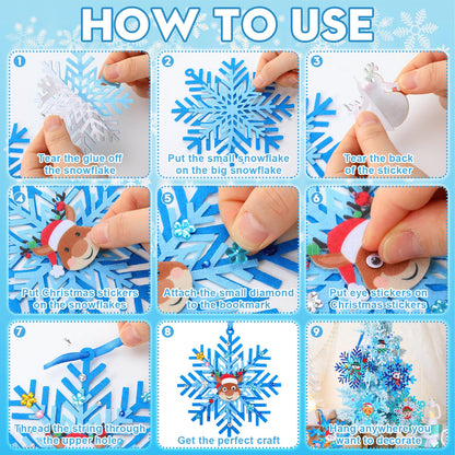 Fullhawl 261 Pcs Christmas Snowflake Crafts Kits Xmas Winter Snowflake DIY Craft Ornament Decor Christmas Santa Claus Snowman Gingerbread Man Foam Stickers for Winter Holiday Activities Party Favor