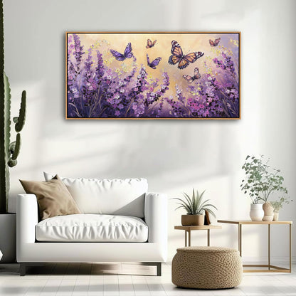 yiijeah 40x20 Inches Poster Frame Wall Art - Purple Lavender Butterfly Picture Artwork Wall Decor for Bedroom Living Room Office Home Decoration