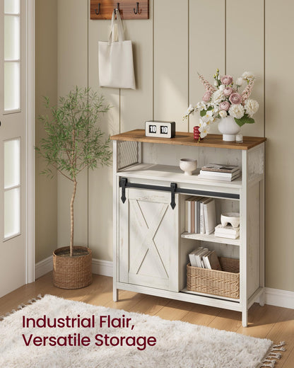 VASAGLE Buffet Cabinet, Coffee Bar Storage Cabinet, Sideboard with 1 Sliding Barn Door, Adjustable Shelves, 11.8 x 27.6 x 31.5 Inches, for Living Room, Rustic White and Honey Brown LSC089WJ02S