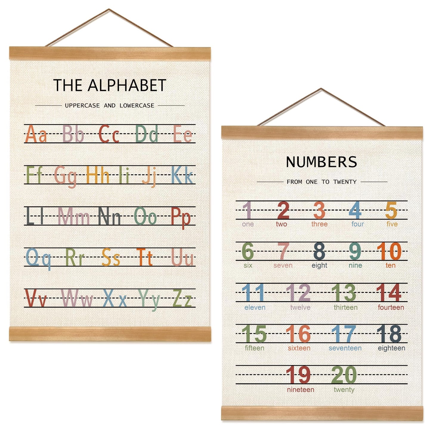 ZTGDA Alphabet Numbers Poster Set of 2, Children's room Wall Art, ABC Banner Poster, Letter Banner Wall Hanging Decor for Toddler Room Playroom Nursery Wall Classroom Decor (Alphabet Numbers)