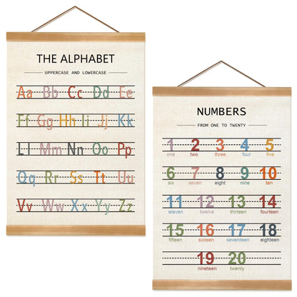 ZTGDA Alphabet Numbers Poster Set of 2, Children's room Wall Art, ABC Banner Poster, Letter Banner Wall Hanging Decor for Toddler Room Playroom Nursery Wall Classroom Decor (Alphabet Numbers)