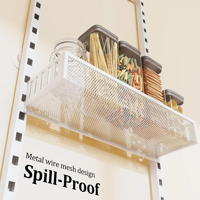 Over the Door Pantry Organizer, 8-Tier Over the Door Spice Rack with Adjustable Baskets, Wall-Mounted or Hanging Shelves for Kitchen, Laundry Room, Bathroom(White, 15.35"W x 5.2"D x 72.6"H)