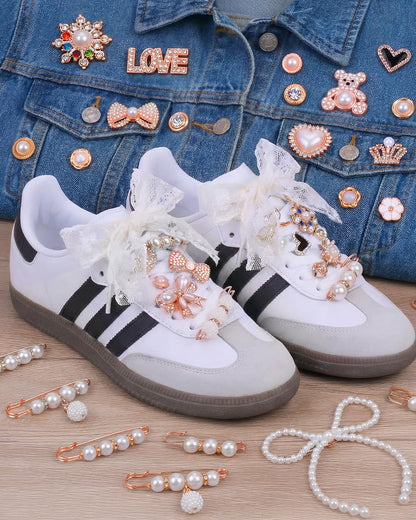 LovelyMoon 70 Pcs Junk Socks Charms Kit, Gold Brooches and Pins for Women, Pearl and Rhinestone Sock Charms with Safety Pins, DIY Accessories for Decorating and Personalizing Socks