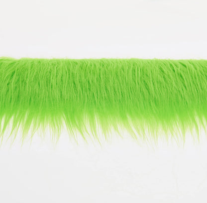 Shaggy Plush Faux Fur Fabric Precut Strips Fluffy Fuzzy Craft Furr for Gnomes Beard Hair Cosplay Costume Dwarf Decoration (Green, 4x60 inch)