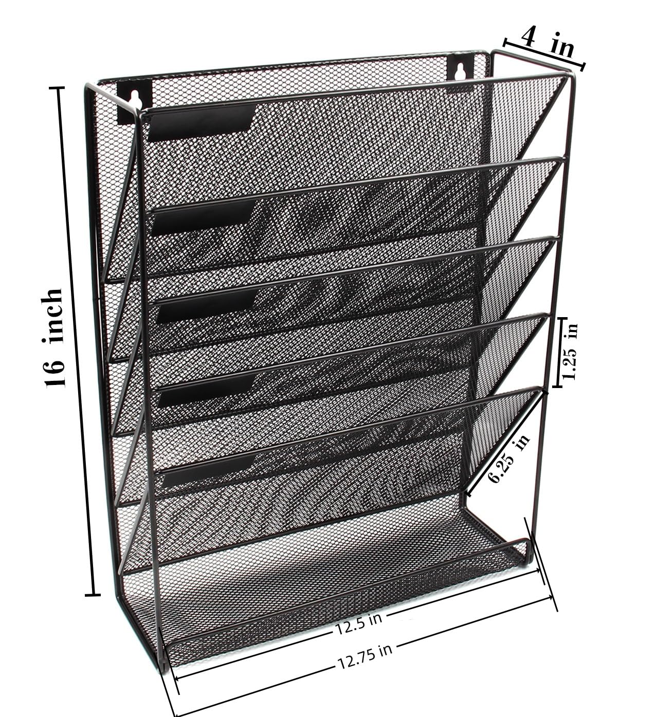 EasyPAG 5 Tier Wall File Holder, Mesh Hanging Folder Organizer with Classify Label, Versatile Desk File Holder, Vertical Wall Mounted Mail Organizer for Office Home Cubicle, Black