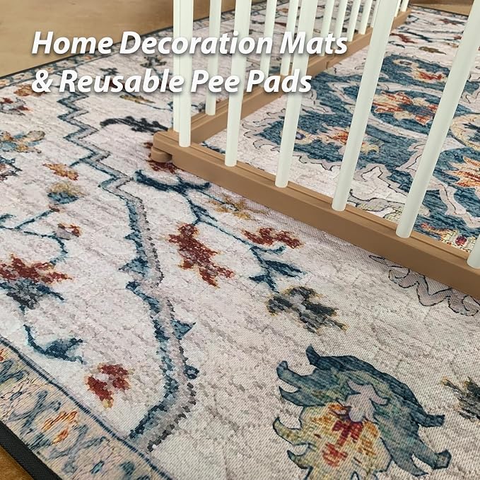 nunubaby Washable Pee Pads for Dogs, Stylish, Non-Slip and Leak-Proof Pee Pads. Reusable Potty Pads for Dogs for Crates and Floors.(Beige/Floral, 36" x36" )