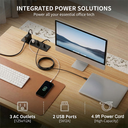 FURSUN 58" Executive Desk with Charging Station & File Drawer, Modern Fluted Home Office Desk with 5 Drawers & Keyboard Tray, Large Computer Writing Desk, Natural Oak