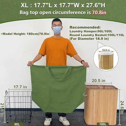 Canvas Laundry Bags with Handles & Square Base 18"Lx18"Wx27.6"H, Extra Large