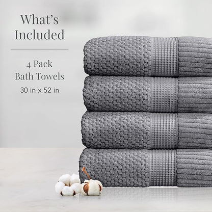 NY Loft 100% Cotton Bath Towel Set of 4 | Grey Towels | Oeko-TEX® Standard 100