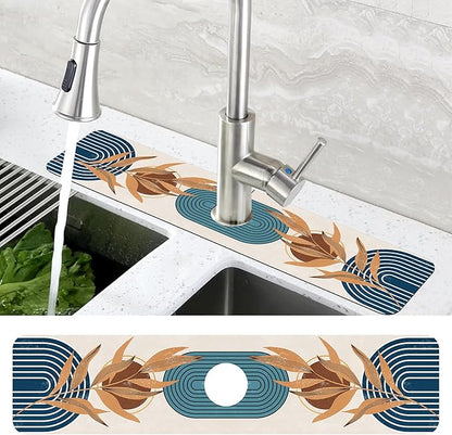 Abstract Blue Minimalistic Sink Faucet Absorbing Mat Sink Splash Guard Faucet