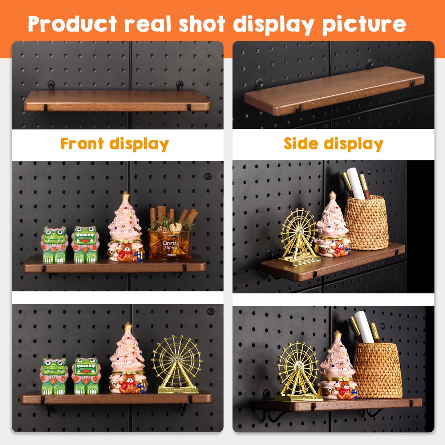 SEMPOMA Walnut Finish Solid Wood Pegboard Shelf for 1/4" Metal Pegboard
