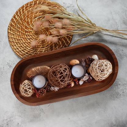 Luxe Designs Wooden Dough Bowl - Dark Burnt Acacia Wood - Handmade Decorative Bowls for Home Decor, Bathroom, Kitchen Counter, & More - Rustic Large Wood Dough Bowl for Decor, Cosmetics, and Keys