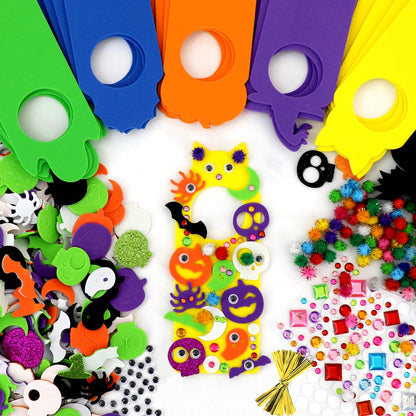 24 Set Halloween Craft Kits, DIY Halloween Doorknob Hanger Decorations Fall Arts & Crafts Supplies, Halloween Pumpkin Bat Ghost Monster Foam Stickers for Classroom Party Favors Activities
