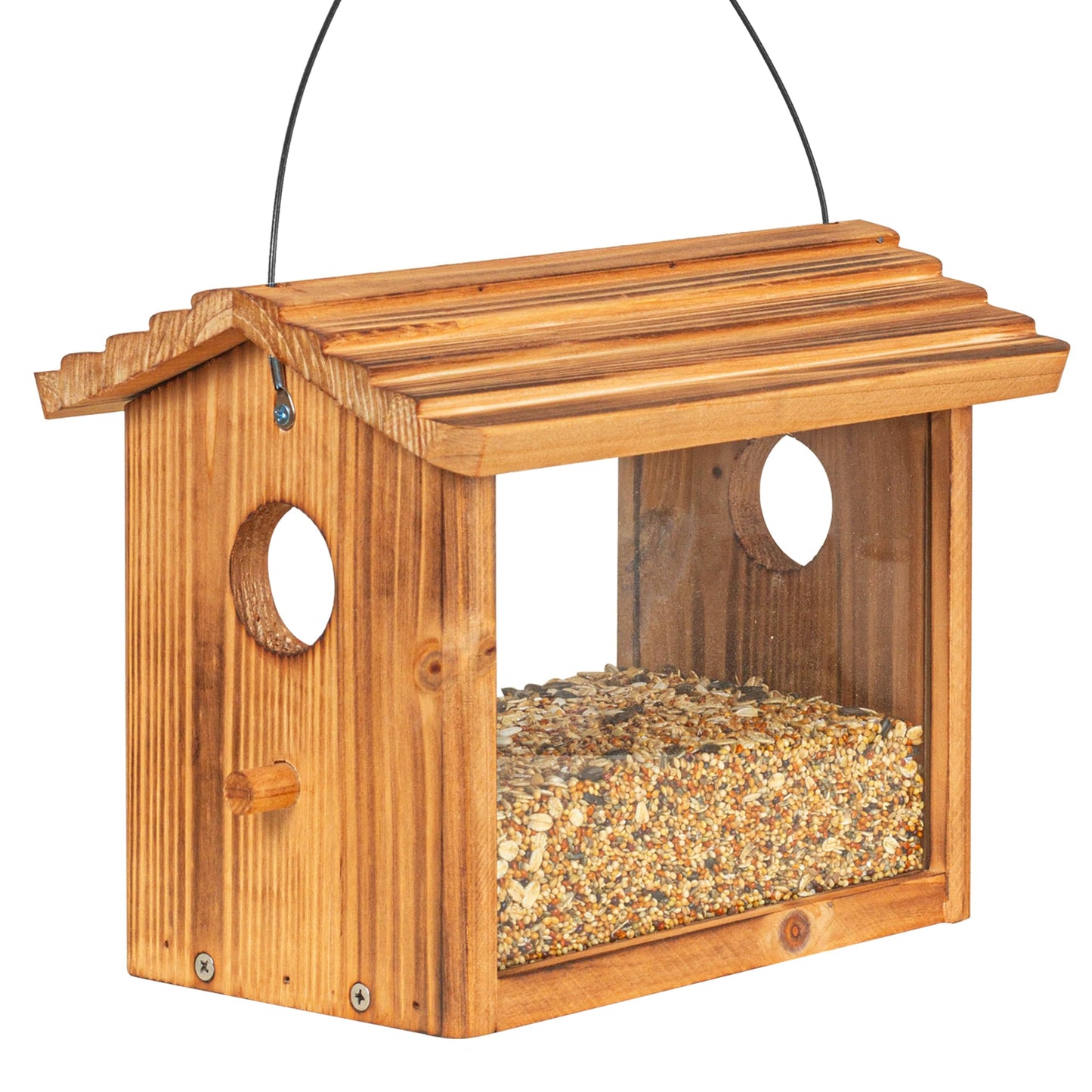 BalterFF Bird Feeders for Outdoors,Wooden Unique Seed Sunflower Food Feeder Blue Cardinal Finch Backyard Platform Balcony Gazebo Tree Fence Wall Mount Effortless Holder Automatic Buddy 6
