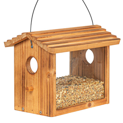 BalterFF Bird Feeders for Outdoors,Wooden Unique Seed Sunflower Food Feeder Blue Cardinal Finch Backyard Platform Balcony Gazebo Tree Fence Wall Mount Effortless Holder Automatic Buddy 6
