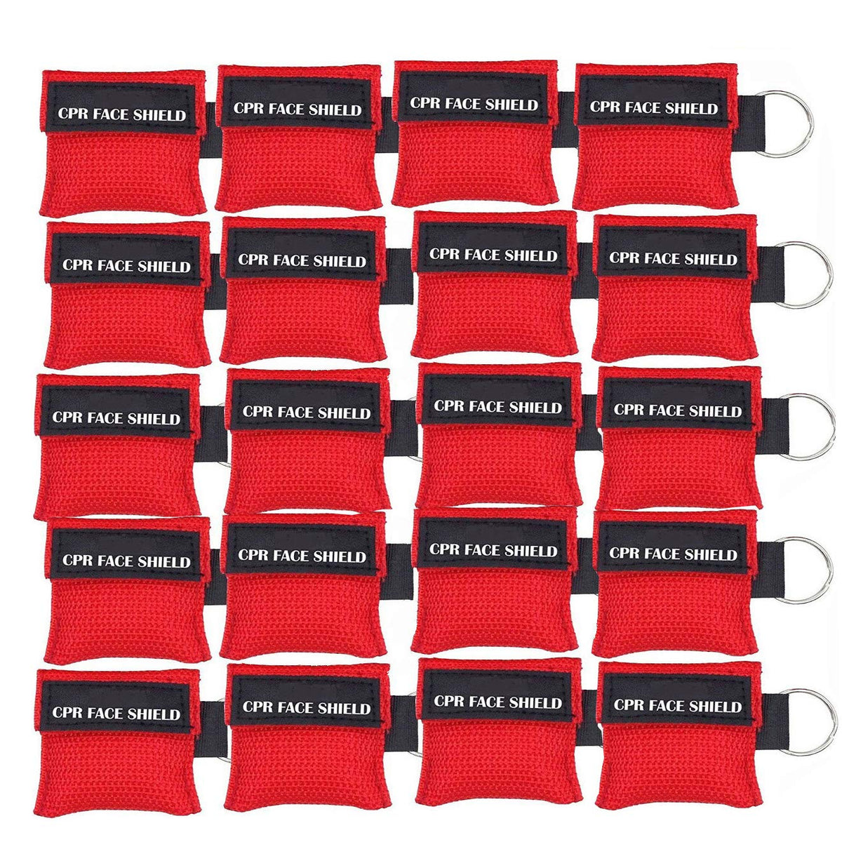 LSIKA-Z 20pcs CPR Face Shield Mask with Keychain Keying Emergency Kit CPR Face Shields Pocket Mask for First Aid or CPR Training (Red-20)