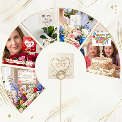 Oqqlin 100 Pcs Floral Card Holder Picks Bulk, 12 Inch Metal Wire Flower Place Card Sticks Round Picture Memo Clip Holder for Wedding, Party, Birthday, Baby Shower Supplies