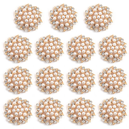 AUEAR, 15 Pack Gold Rhinestone Pearl Flower Buttons Flatback Crystal Embellishments for Jewelry Making Clothing DIY Craft