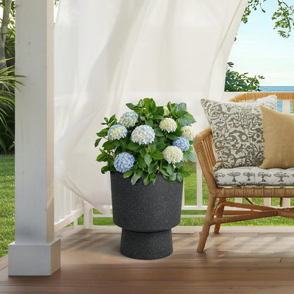 Autodaya 16.8" Modern Pedestal Planters Set of 2, Large Plastic Flower Pots with Terrazzo Finish, Drainage Hole & Weather Resistance for Indoor/Outdoor Garden Patio Balcony Decor