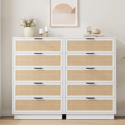 IDEALHOUSE 30'' Wide Nightstand for Bedroom, Wooden Bedside Table with Metal Handle & 5 Drawers, Mid Century Modern Wood Night Stand for Living Room, Closet, White