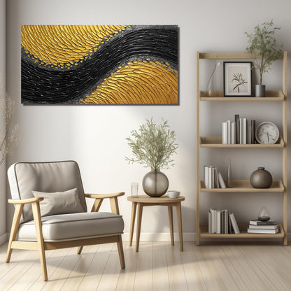 CPKATMT Abstract Painting Wall Art for Living Room Black and Gold Wall Art for Office 3D Textured Canvas Wall Decor for Bedroom Size 20 x 40 Inch