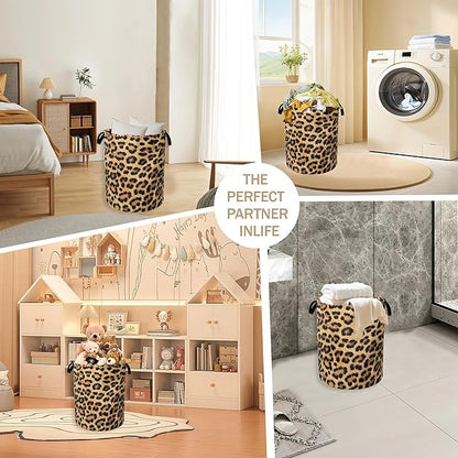 Laundry Hamper, Classic Leopard Laundry Basket, Wildlife Fur Print Portable
