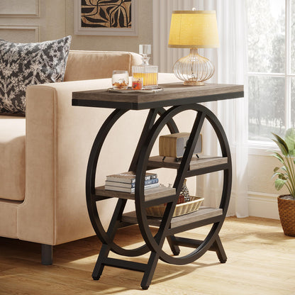 LITTLE TREE End Table, Narrow Side Table with 4-Tier Large Storage Space, Modern Bedside Table for Living Room, Home Office, Bedroom, Grey