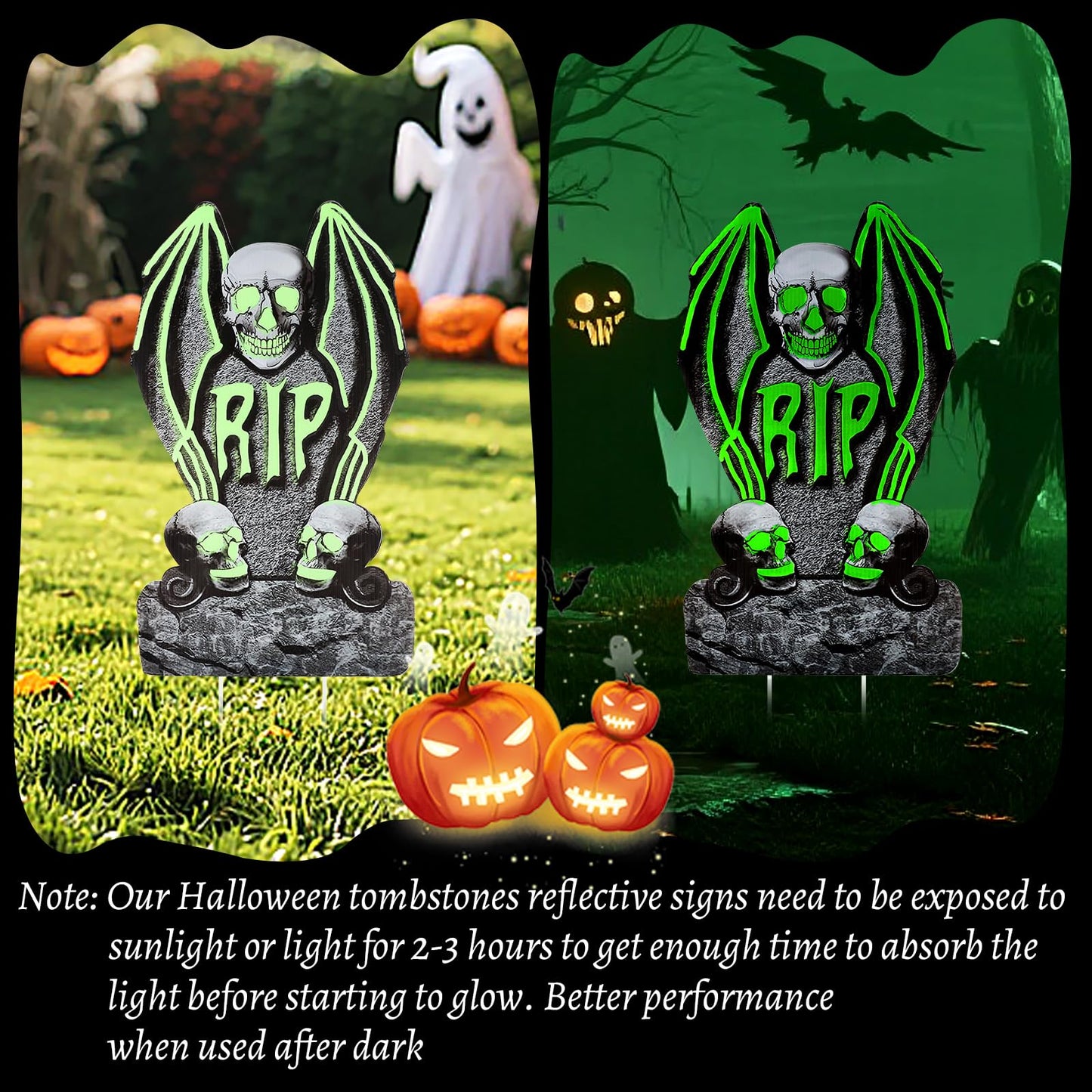 Larber 6pcs Glow in The Dark Tombstones with Stakes Large Halloween Tombstones Yard Signs Decor Waterproof RIP Headstones for Graveyard Halloween Lawn Garden Outdoor Indoor Decoration