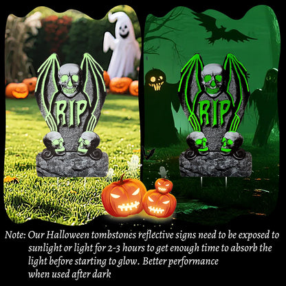 Larber 6pcs Glow in The Dark Tombstones with Stakes Large Halloween Tombstones Yard Signs Decor Waterproof RIP Headstones for Graveyard Halloween Lawn Garden Outdoor Indoor Decoration