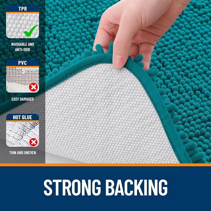 OLANLY Bathroom Runner Rugs 59x24, Soft Absorbent Chenille Bath Rugs, Rubber Backing Quick Dry, Machine Washable Long Bath Mats for Bathroom Floor, Tub and Shower, Home Decor Accessories, Deep Lake