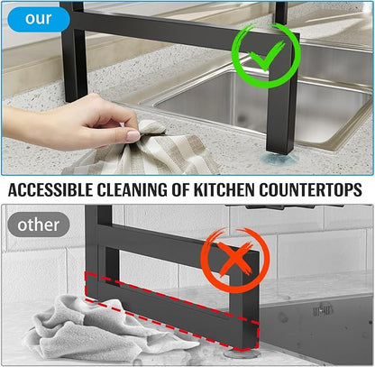 SNSLXH 4 Baskets 2-Tier Over The Sink Dish Drying Rack, 26.57"-35", Large Sink Rack for Kitchen, Extensible and Adjustable, Saving Kitchen Space