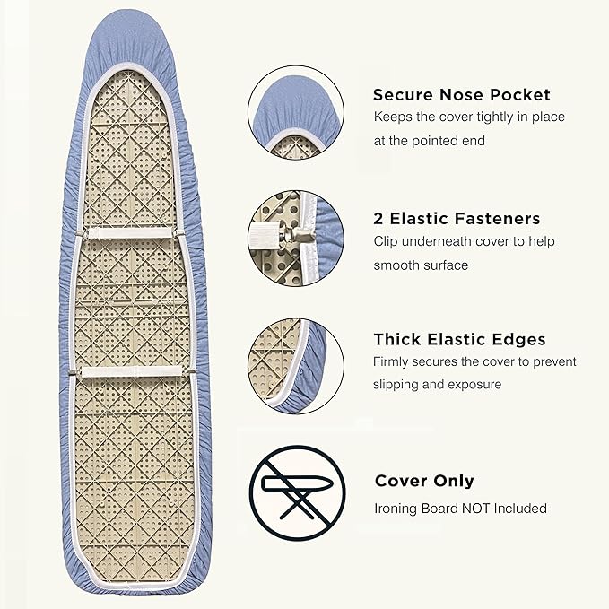 Ironing Board Cover and Pad 18"x54" Extra Thick Natural Cotton, Scorch and