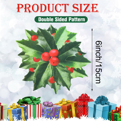 Trandraft 100 Pcs Christmas Parchment Paper Holly Berry Leaves Cheese Paper 6 Inch Double Sided Xmas Disposable Charcuterie Paper for Kitchen Holiday Party Decorations Table Plate Food Serving
