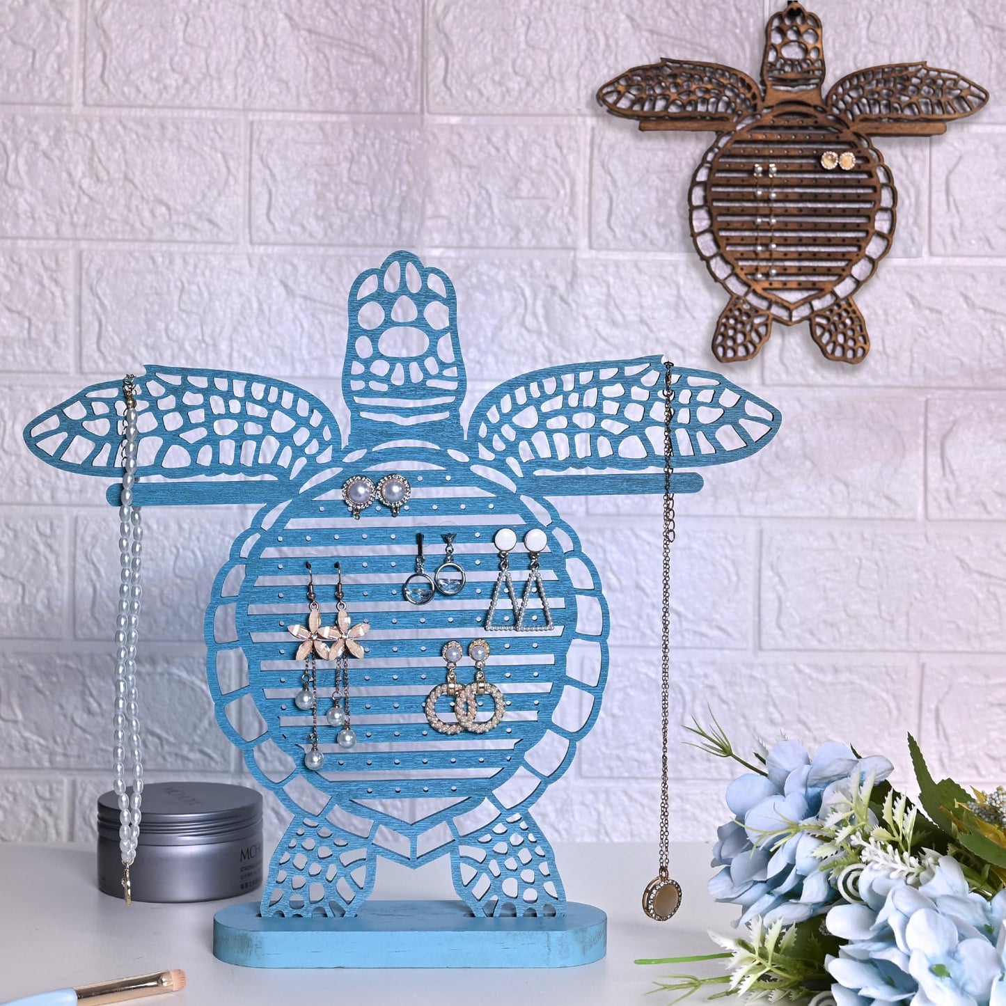 Tnstbiee Turtle Earring Holder Organizer Natural Wood Jewelry Stand for Women and Girls Wall Mount Display for Earrings Necklaces and Accessories 12 * 11 * 0.9in Versatile Design Ideas decoration