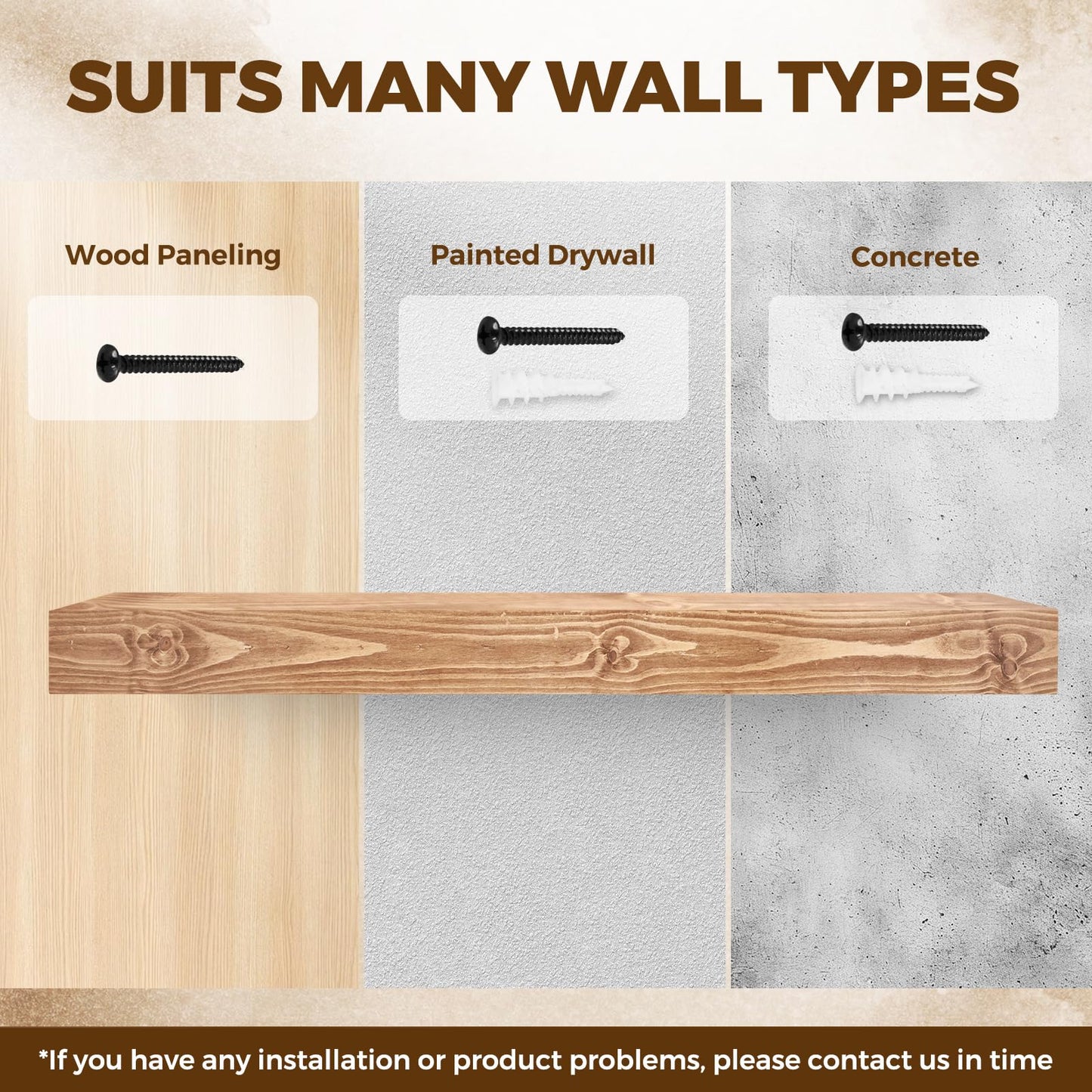 YLYHSST 48x3x7in Solid Wood Floating Shelf – Wood Natural Wall Mounted Fireplace Mantel Shelf – Heavy Duty Decorative Fireplace Mantel for Living Room, Kitchen, Bathroom, Bedroom