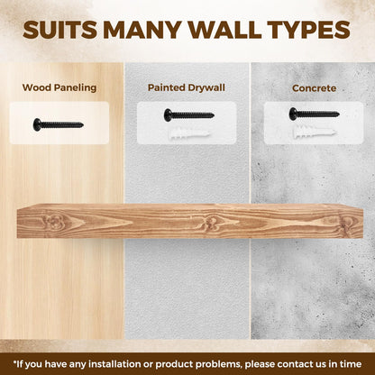 YLYHSST 48x3x7in Solid Wood Floating Shelf – Wood Natural Wall Mounted Fireplace Mantel Shelf – Heavy Duty Decorative Fireplace Mantel for Living Room, Kitchen, Bathroom, Bedroom