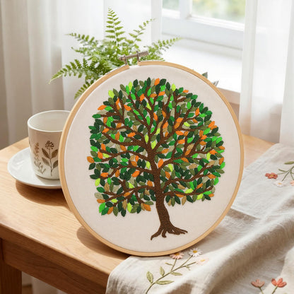 Norme Leaves Embroidery Kit for Beginners Adults 365 Leaves Tree Pre Stamped Pattern Cross Stitch Kits with 7.8 Inch Embroidery Hoop, Threads, Needles, Tools and Stitch Guide for DIY Craft Gift