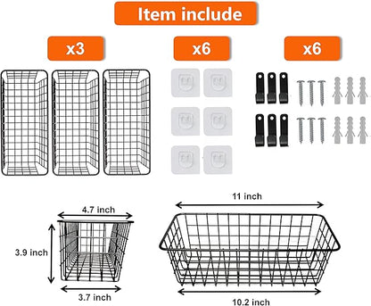 Joben Oligey 3 Set Hanging Wire Baskets, Wall Mount Fruit Basket, No Drilling
