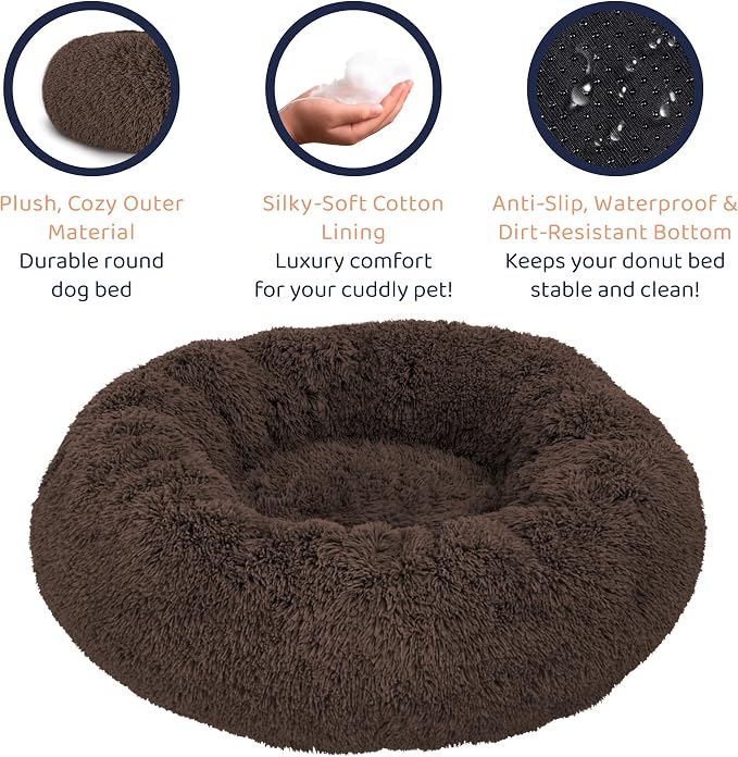 Donut Dog Bed - Premium Comfort for Anxiety Relief - Fluffy & Calming Design with Ultra-Plush Support | Cozy Round Dog Bed with Super Soft Circle Style (Coffee, Medium)