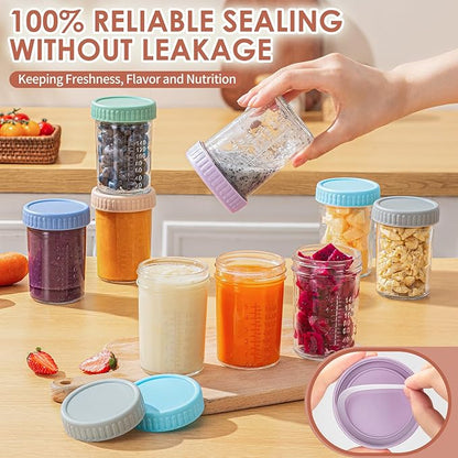 DRKIO 12 Pack Glass Baby Food Storage Containers - 8 Oz Baby Food Jars