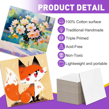 ESRICH 40 Pack 2x2IN Mini Magnetic Canvas Panels, Small Canvases for Painting for Oil, Watercolor, Acrylic Painting & DIY Crafts with 40PCS 2x2IN Square Flat Canvas Boards, 40PCS Soft Magnets